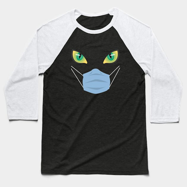 Halloween Cat with Mask Baseball T-Shirt by MaryMas